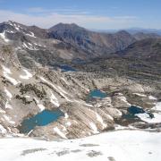 Looking down at Conness Lakes